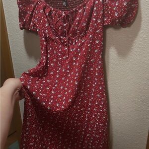 Allegra K Red Floral Midi Dress